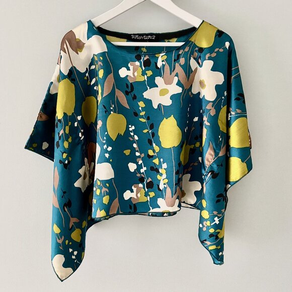 Teal Satin Floral Poncho - Size S - Picture 1 of 7